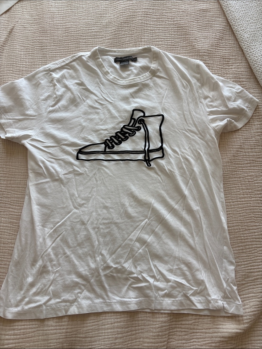 French Connection White Tee with Black Sneaker Graphic